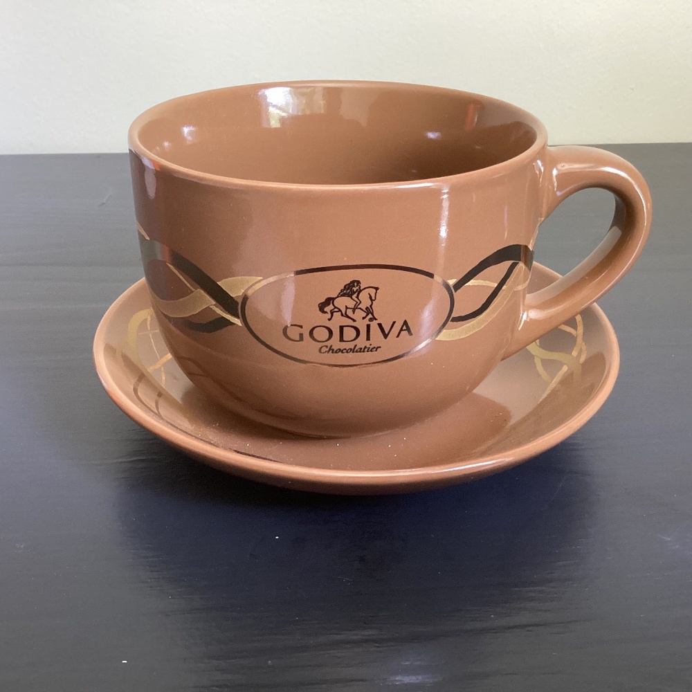 GODIVA Chocolatier Mug and Saucer by Calif Pottery EUC